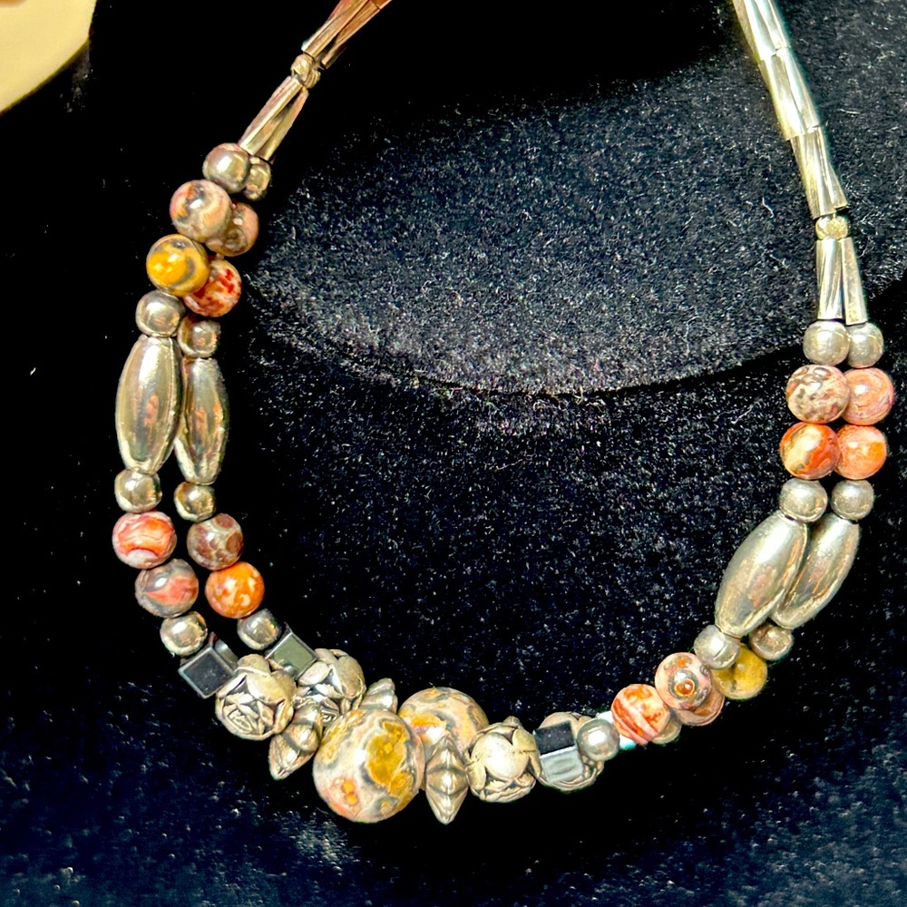 Natural stone bracelet women silver-Multiple Strands. 7”